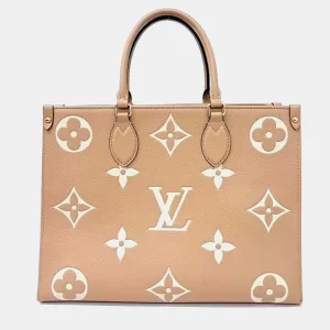 Beige/Ivory Monogram Empreinte Leather Onthego MM Tote Bag