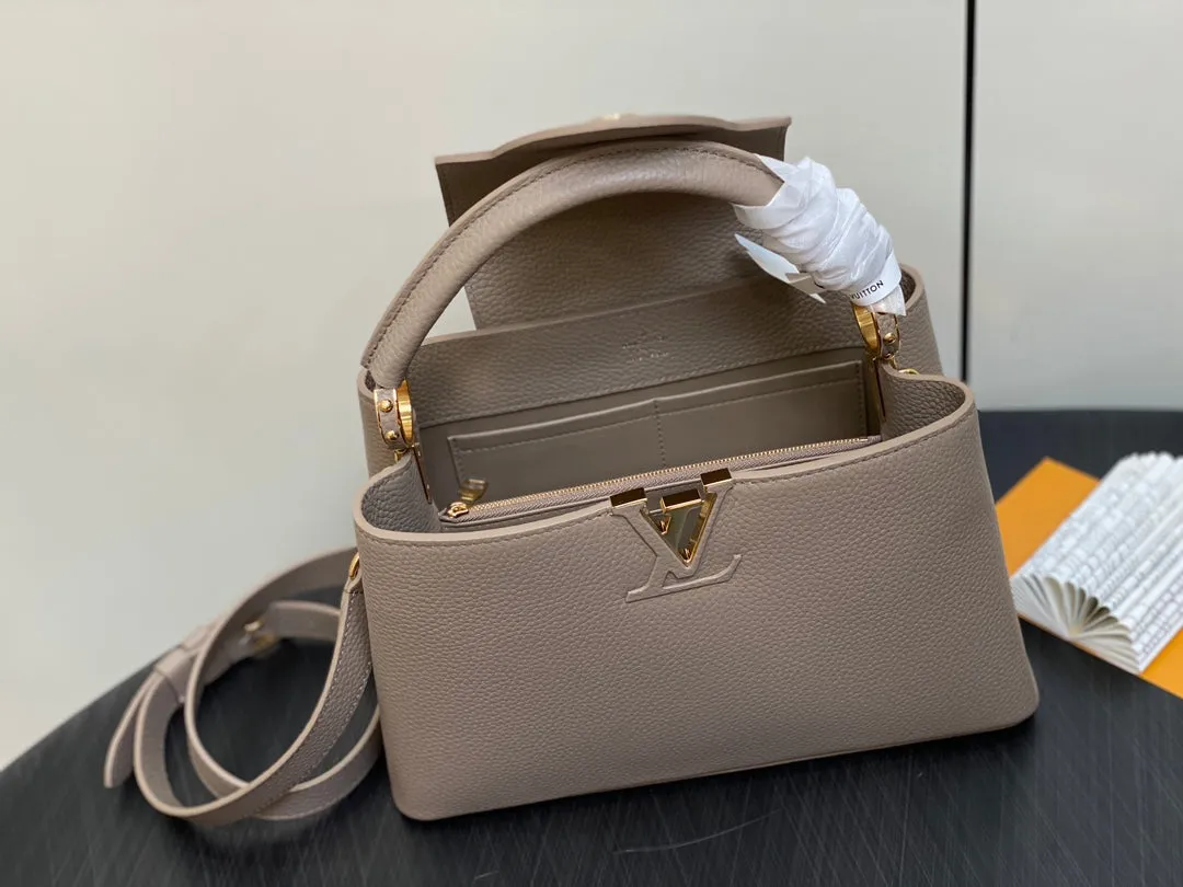 Louis Vuitton CAPUCINES MM 31 IN KHAKI BROWN TAURILLON